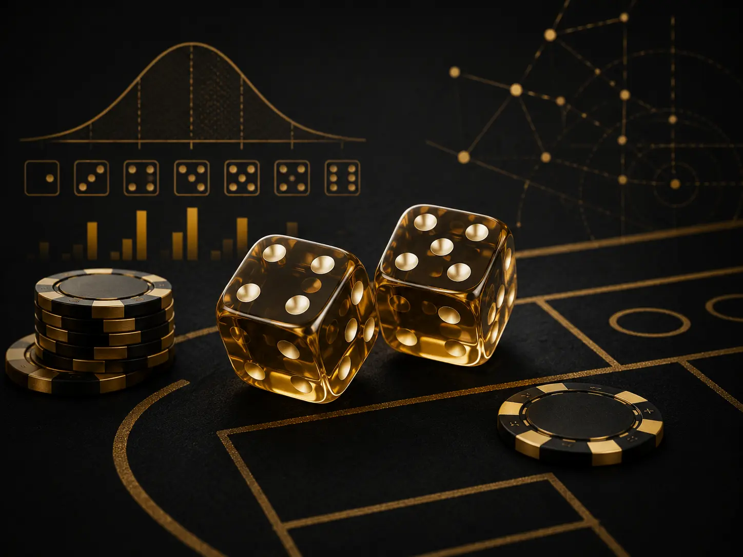 Craps dice probability table with gold casino math design