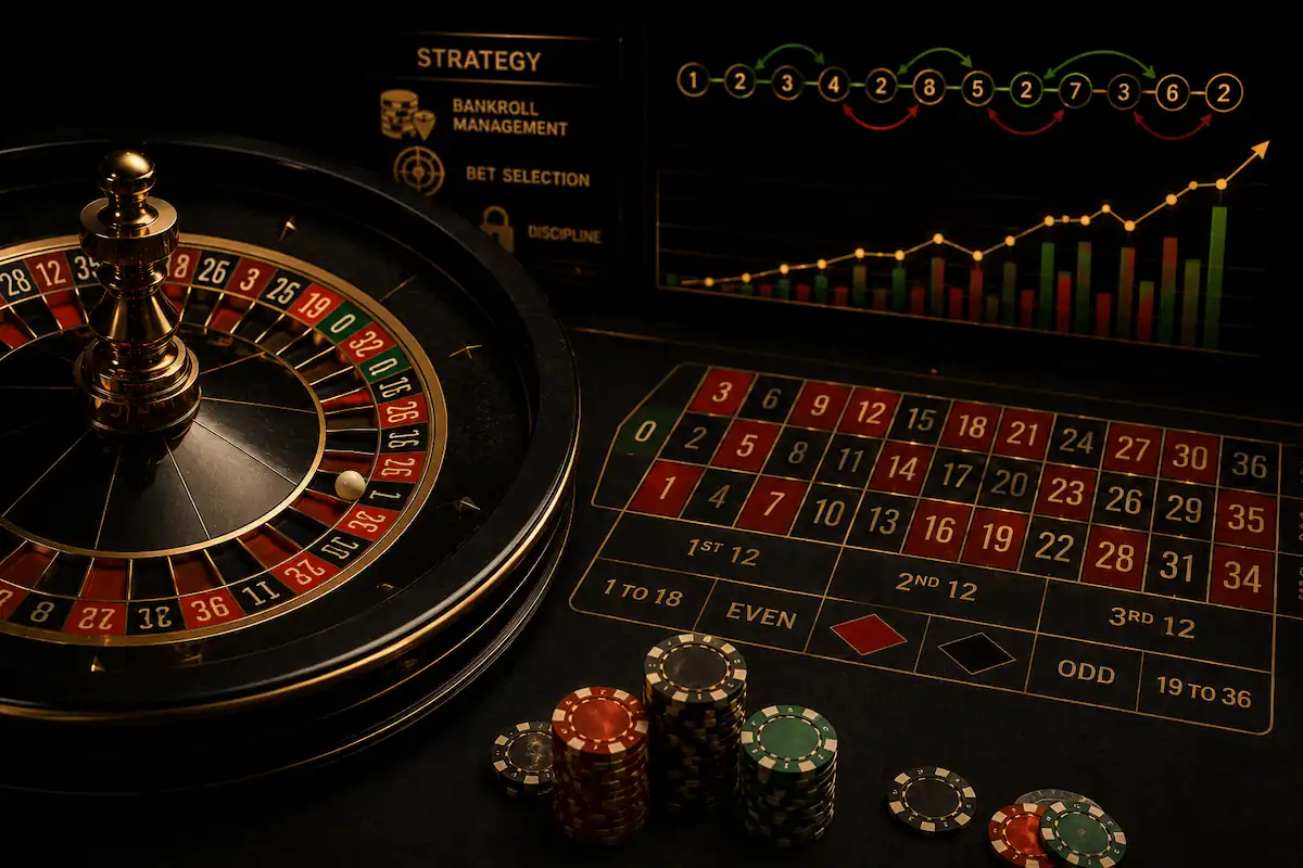 Roulette strategy guide showing betting systems and bankroll pressure